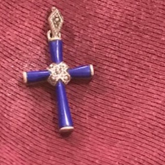 Sterling Silver and Blue Cross - Picture 1 of 2